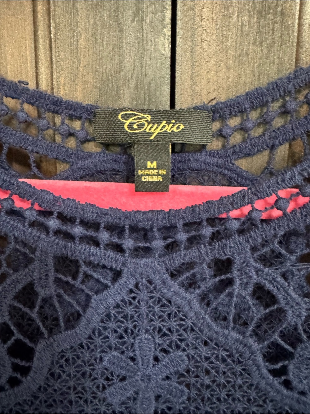 Cupio Crochet Lace Navy Blue Blouse size Medium Cottagecore - Picture 5 of 8